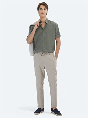 Haki Düz Dokuma Jogging Fit Casual Pamuk Karışımlı Pantolon