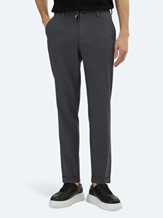 Koyu Gri Düz Dokuma Jogging Fit Casual Pamuk Karışımlı Pantolon