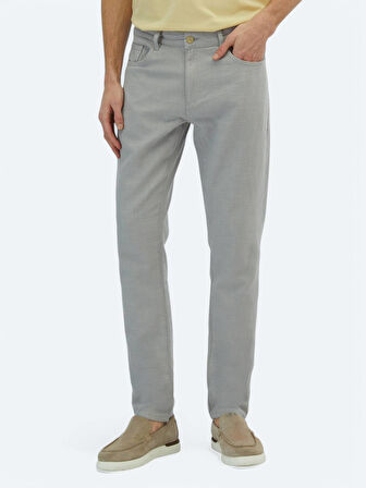 Gri Dokuma Regular Fit Casual Pamuk Karışımlı Pantolon