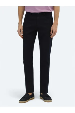Lacivert Düz Dokuma Regular Fit Casual Pamuk Karışımlı Pantolon
