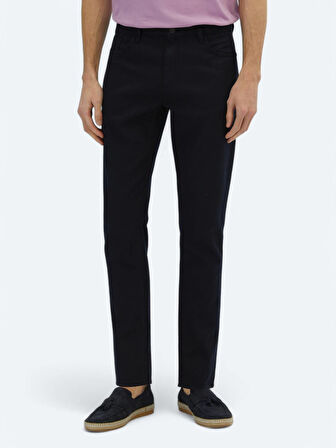 Lacivert Düz Dokuma Regular Fit Casual Pamuk Karışımlı Pantolon