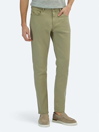 Açık Yeşil Düz Dokuma Regular Fit Casual Pamuk Karışımlı Pantolon