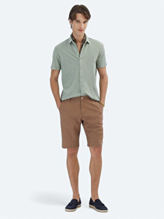 Açık Haki Düz Regular Fit Casual Pamuk Karışımlı Gömlek
