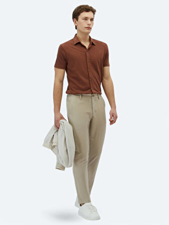 Kahverengi Düz Regular Fit Casual Pamuk Karışımlı Gömlek
