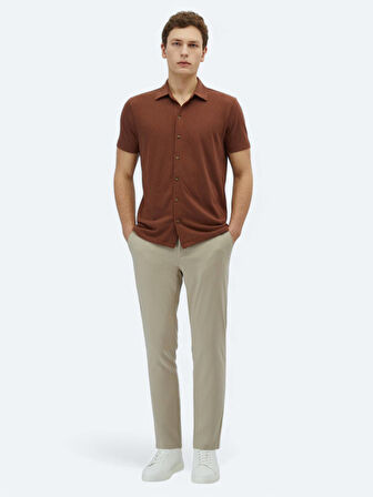 Kahverengi Düz Regular Fit Casual Pamuk Karışımlı Gömlek