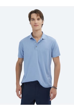 Mavi Jakarlı Polo Yaka T-Shirt