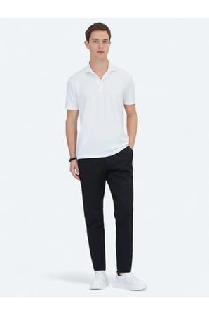 Beyaz Jakarlı Polo Yaka T-Shirt