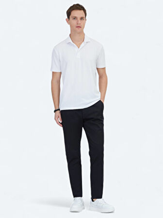 Beyaz Jakarlı Polo Yaka T-Shirt