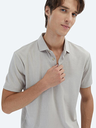 Bej Jakarlı Polo Yaka T-Shirt