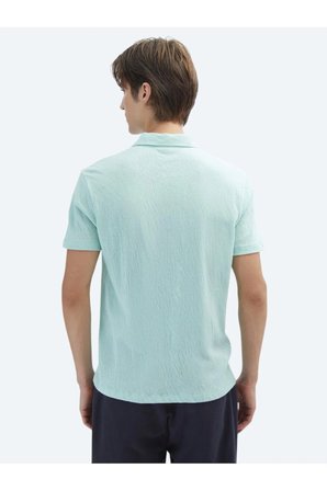 Su Yeşili Düz Polo Yaka Pamuk Karışımlı T-Shirt
