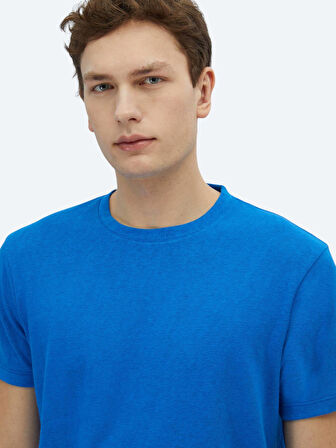 Saks Düz Bisiklet Yaka Pamuk Karışımlı T-Shirt