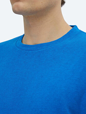 Saks Düz Bisiklet Yaka Pamuk Karışımlı T-Shirt