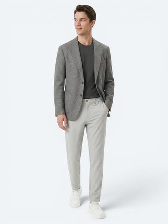Gri Desenli Comfort Fit Yün Karışımlı Ceket