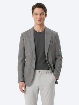Gri Desenli Comfort Fit Yün Karışımlı Ceket
