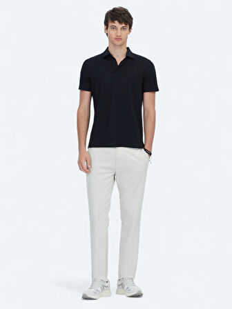 Siyah Desenli Polo Yaka Pamuk Karışımlı T-Shirt