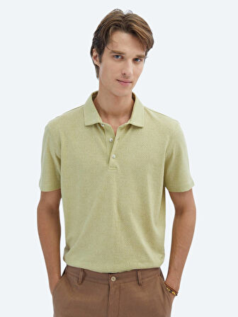 Limon Küfü Desenli Polo Yaka Pamuk Karışımlı T-Shirt