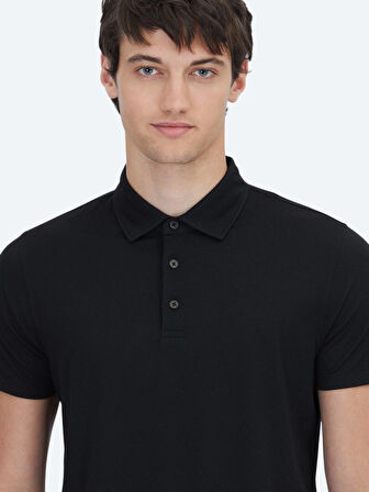 Siyah Desenli Polo Yaka T-Shirt