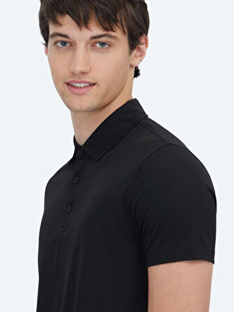 Siyah Desenli Polo Yaka T-Shirt