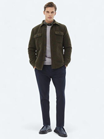 Haki Regular Fit Gömlek Yaka Casual Örme Mont