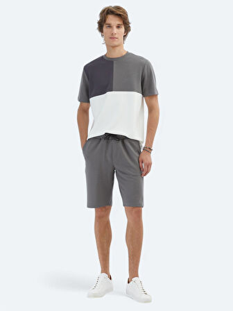 Gri Düz Bisiklet Yaka T-Shirt