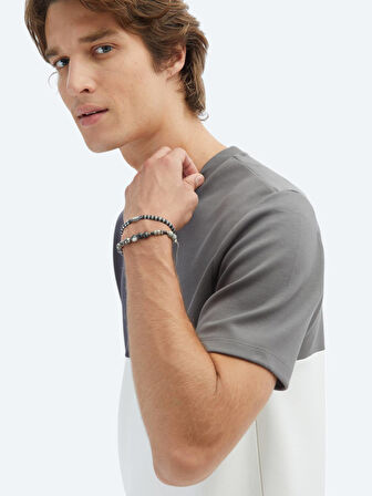 Gri Düz Bisiklet Yaka T-Shirt