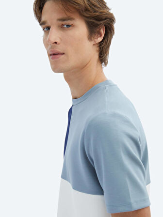 Mavi Düz Bisiklet Yaka T-Shirt