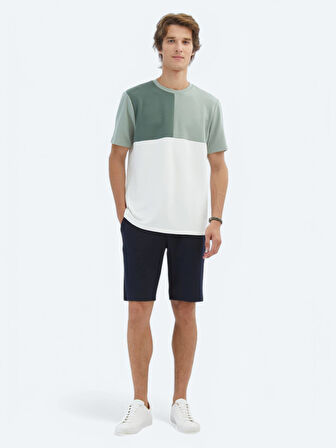 Yeşil Düz Bisiklet Yaka T-Shirt