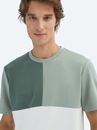 Yeşil Düz Bisiklet Yaka T-Shirt