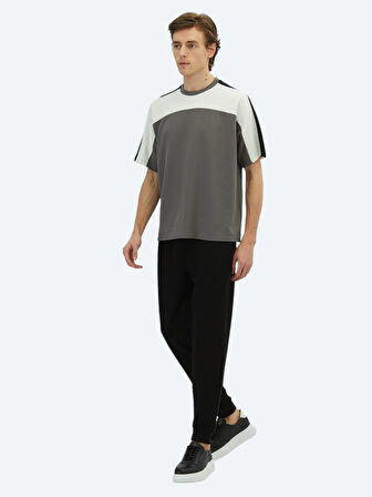 Antrasit Düz Bisiklet Yaka T-Shirt