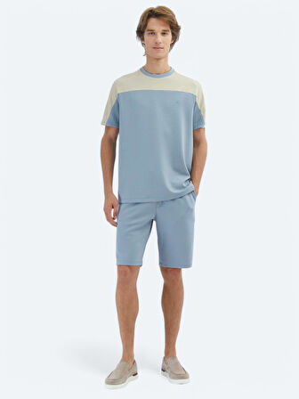 Mavi Düz Bisiklet Yaka T-Shirt