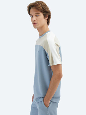 Mavi Düz Bisiklet Yaka T-Shirt