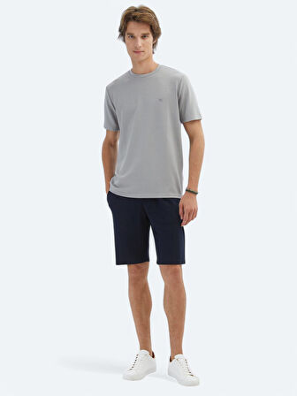 Gri Düz Bisiklet Yaka T-Shirt