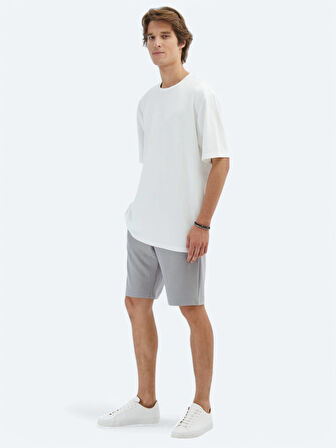 Ekru Düz Bisiklet Yaka T-Shirt