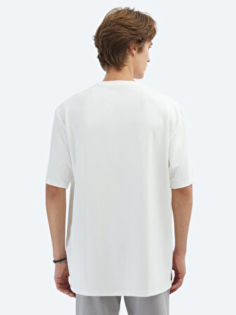 Ekru Düz Bisiklet Yaka T-Shirt