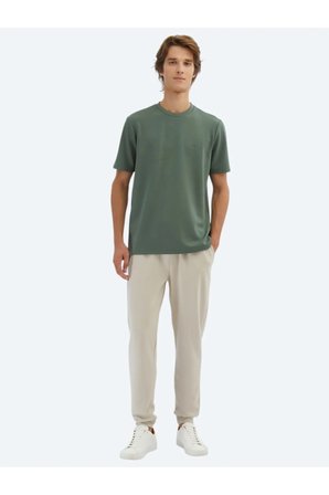 Açık Yeşil Düz Bisiklet Yaka T-Shirt