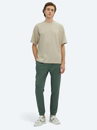 Bej Düz Bisiklet Yaka T-Shirt