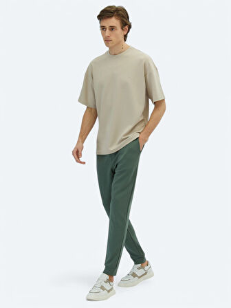 Bej Düz Bisiklet Yaka T-Shirt