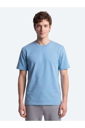 Mavi Düz Bisiklet Yaka T-Shirt