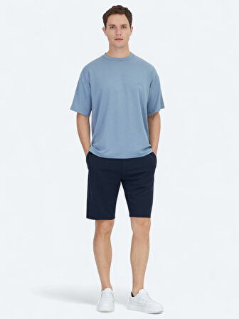 Mavi Düz Bisiklet Yaka T-Shirt
