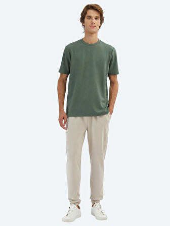 Yeşil Düz Bisiklet Yaka T-Shirt