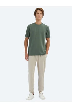 Yeşil Düz Bisiklet Yaka T-Shirt