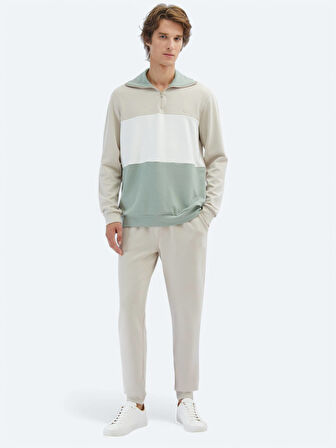 Bej Dik Yaka Sweatshırt