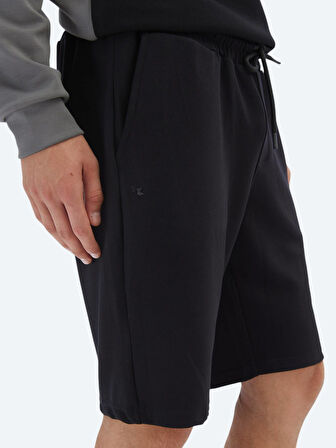 Siyah Düz Örme Jogging Fit Spor Bermuda