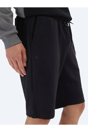 Siyah Düz Örme Jogging Fit Spor Bermuda