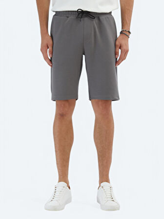 Antrasit Düz Örme Jogging Fit Spor Bermuda