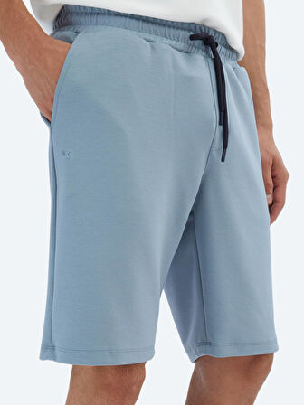 Mavi Düz Örme Jogging Fit Spor Bermuda