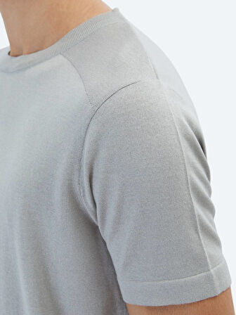 Gri Bisiklet Yaka Desenli Triko