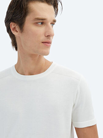 Ekru Bisiklet Yaka Desenli Triko