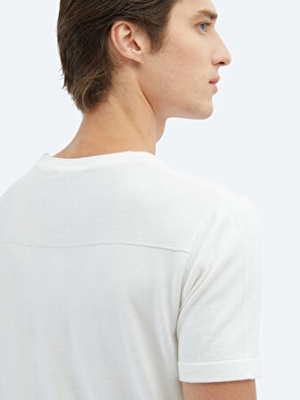 Ekru Bisiklet Yaka Desenli Triko