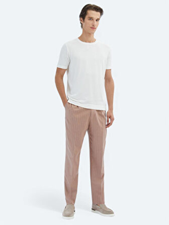 Ekru Bisiklet Yaka Desenli Triko